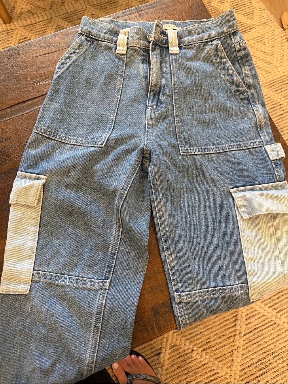 PacSun Two-Tone Light Blue Relaxed Cargo Jeans for women